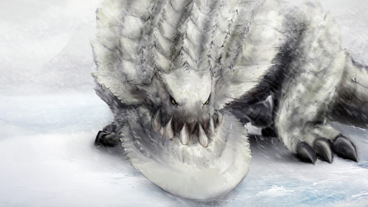 gray dragon illustration, Monster Hunter, Ukanlos, one animal