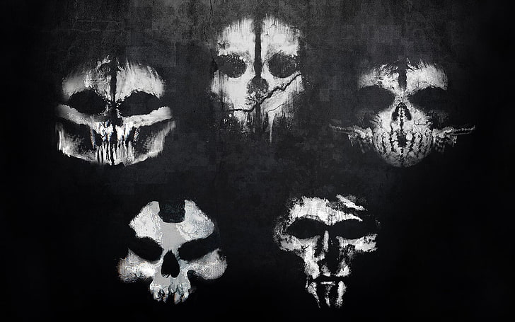 five skull artworks, drawings, team, mask, squad, Alex Johnson, HD wallpaper