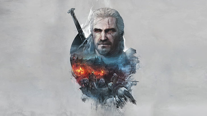 white-haired male illustration, The Witcher, The Witcher 3: Wild Hunt, HD wallpaper