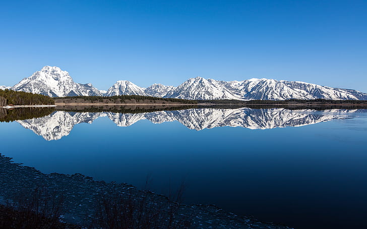 Lake, Mountains, Reflections, 4K, Blue, Teton Range, Grand Teton National Park