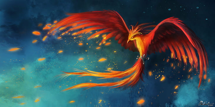 Beautiful girl with a mythical phoenix bird Desktop wallpapers 1440x900