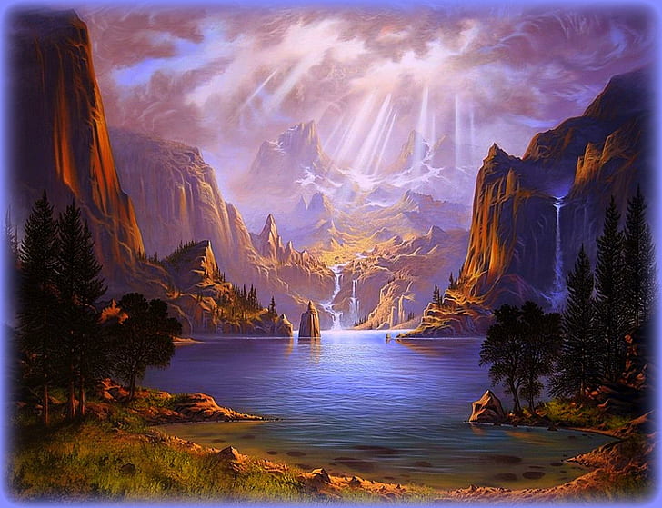 ?Majestic Landscapes?, creative-pre--made, mountains, drawings, HD wallpaper
