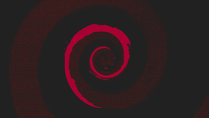 red and black swirl wallpaper, red coil graphic wallpaper, Debian