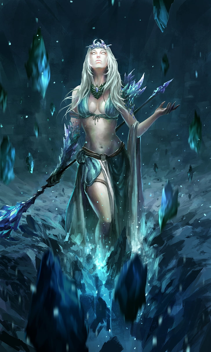 fantasy art, Ice Queen, one person, nature, human representation