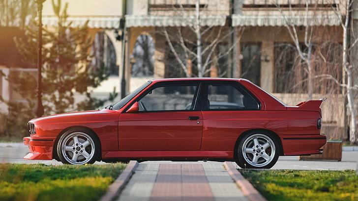 red 5-door hatchback, BMW, car, mode of transportation, motor vehicle, HD wallpaper