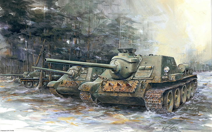 grey tanks illustration, self-propelled artillery, Soviet, PT-ACS