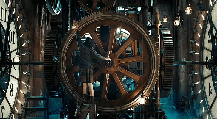 steampunk, gears, metal, movies, Hugo (movie), clockwork, children