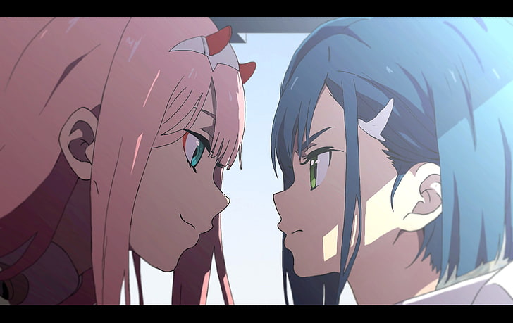 two woman facing each other illustration, Darling in the FranXX