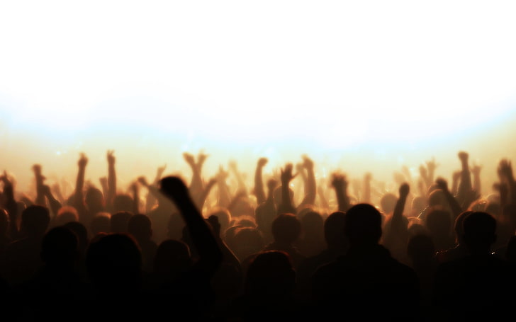 people, crowds, arms up, real people, silhouette, enjoyment, HD wallpaper