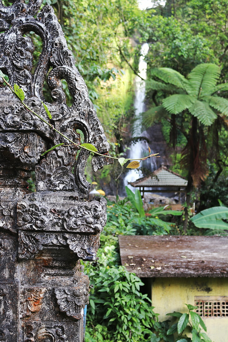 nature, landscape, waterfall, wall, Bali, Indonesia, green