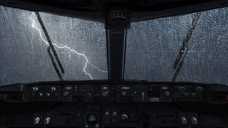737, water on glass, lightning, Boeing, rain, Boeing 737NG, HD wallpaper