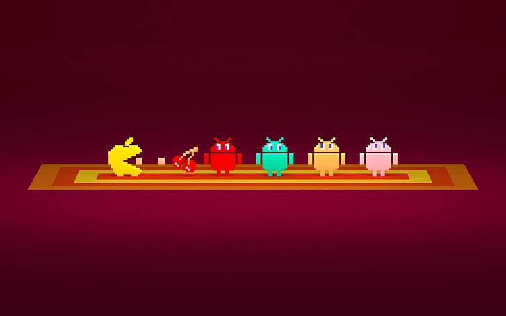 Pac-Man Apple and Android logos, pac man android art, computers, HD wallpaper