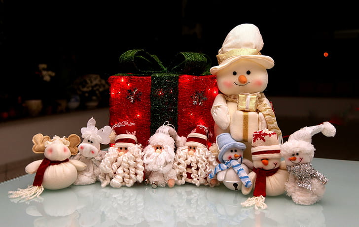 new year, holiday, christmas, snowmen, santa claus, gifts, toys, HD wallpaper