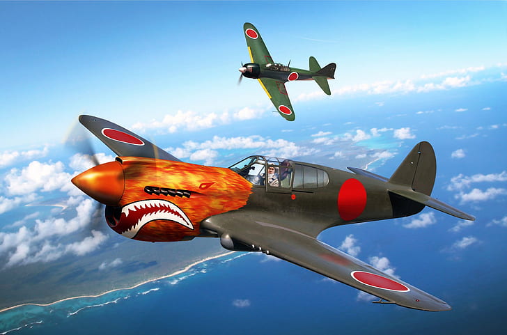 Mitsubishi, Curtiss, The second World war, Zero, P-40 Warhawk, HD wallpaper