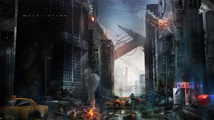 apocalyptic, futuristic, war, artwork, building exterior, built structure, HD wallpaper