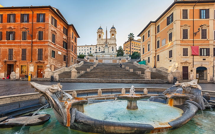 Rome, Italy, The Spanish steps, Espana, the fountain of the old boat, HD wallpaper