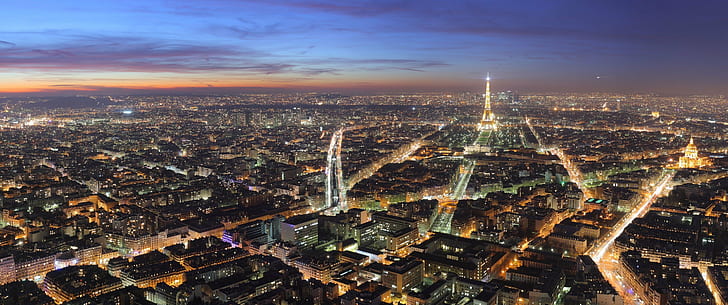 Cityscape, dusk, Paris, ultrawide