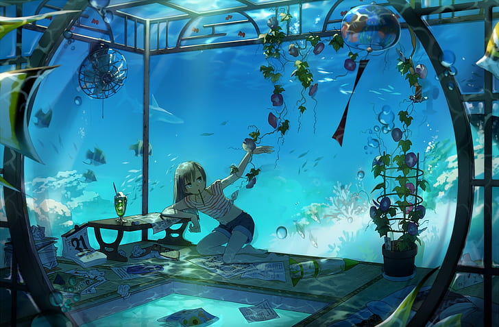 Original Characters, Underwater, Anime Girls, HD wallpaper