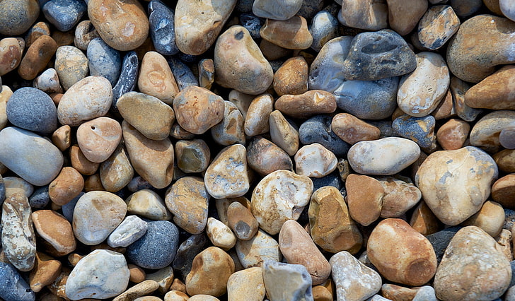 brown and gray rocks, macro, stones, beach, pebbles, solid, large group of objects