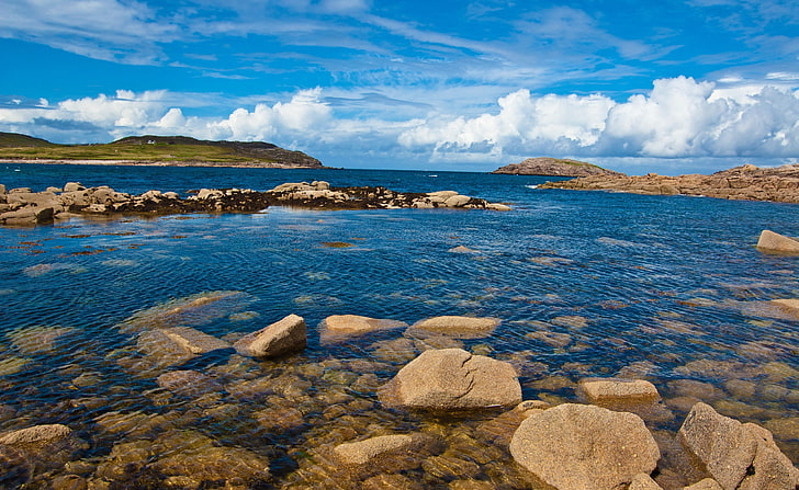 Atlantic Coast, Cruit Island, Donegal, Ireland, brown rock lot, HD wallpaper