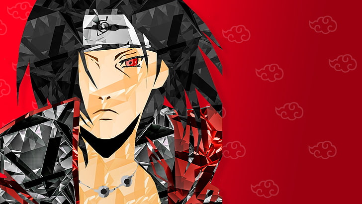 Uchiha Itachi, Naruto Shippuuden, manga, digital art, red, colored background