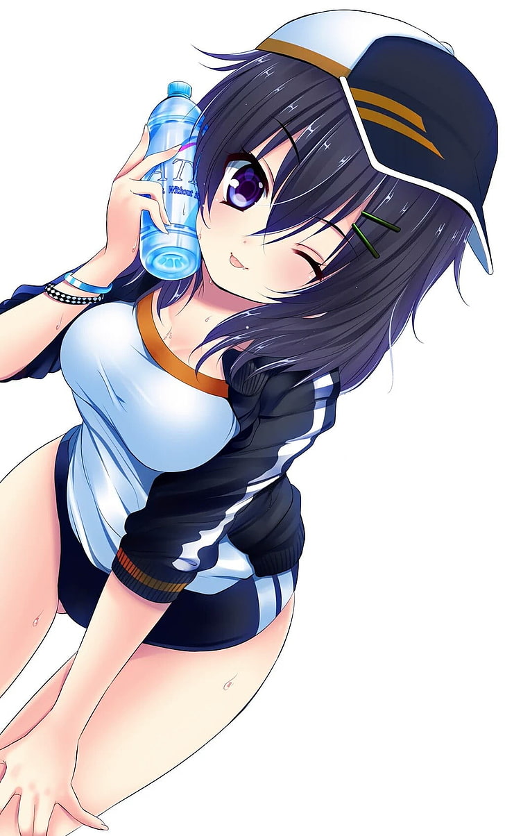 black-haired female anime character wallpaper, long hair, gym clothes, HD wallpaper