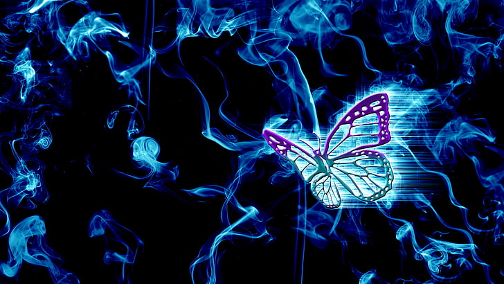 purple and white butterfly digital wallpaper, smoke, artwork