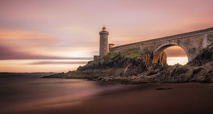 ocean, France, lighthouse, Brittany, Phare du petit minou, Plouzane, HD wallpaper