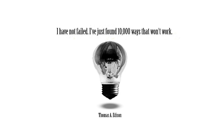 white background, quote, artwork, typography, lamp, Thomas Alva Edison