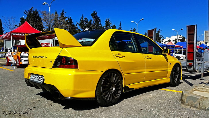 car, Mitsubishi Lancer EVO, yellow cars, vehicle, mode of transportation, HD wallpaper