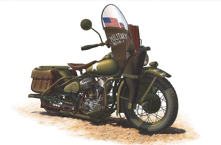 green touring motorcycle, color, engine, model, art, soldiers