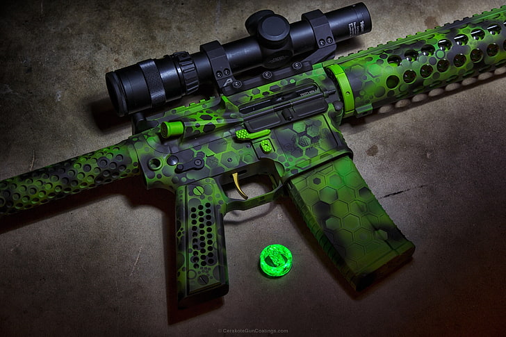 colors, assault rifle, AR15, flashy, HD wallpaper