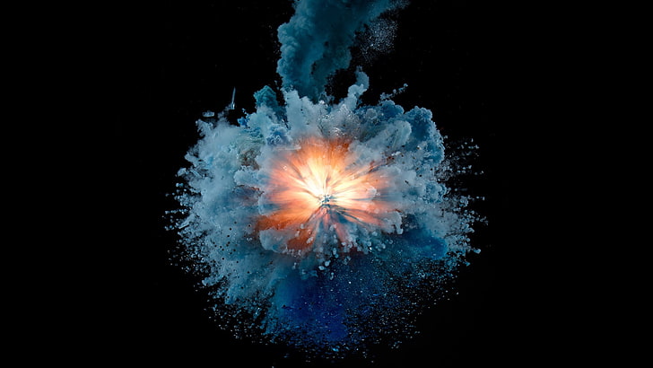 blue clouds wallpaper, Inside, explosion, exploding, studio shot