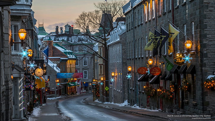 Rue St. Louis at Christmas, Quebec City, Quebec, Holidays, HD wallpaper