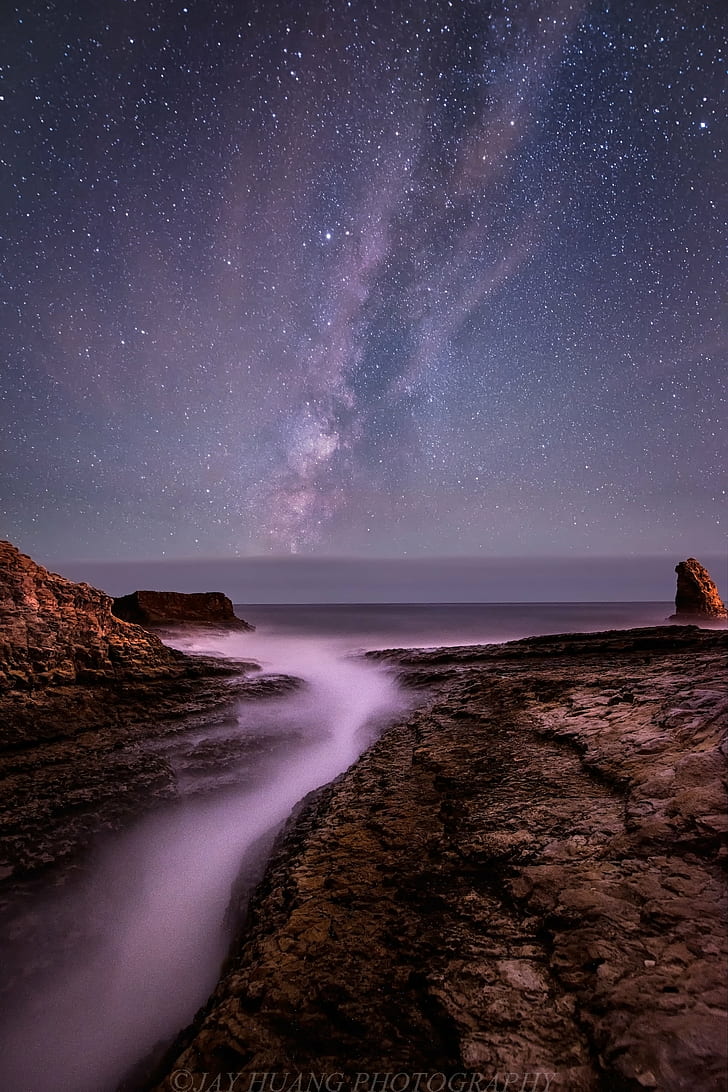 brown rock formation during night time, Crack, Davenport, Beach, HD wallpaper