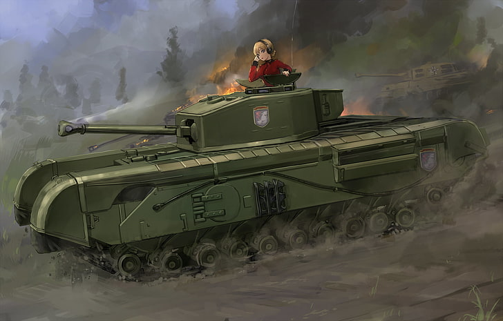 Girls und Panzer, Darjeeling, Churchill Mk.VII, tank, anime girls, HD wallpaper