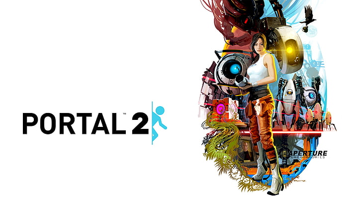 Portal 2 poster, Girl, Robots, The portal, glados, The portal gun, HD wallpaper