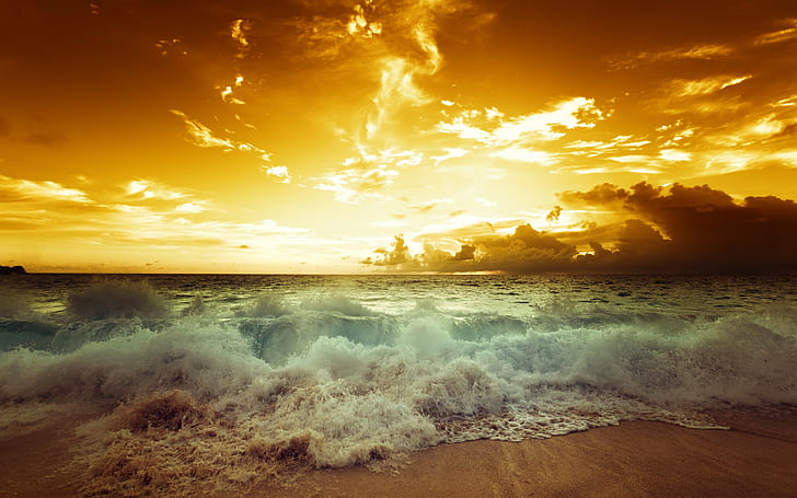 Seascape sunset, beach, HD wallpaper