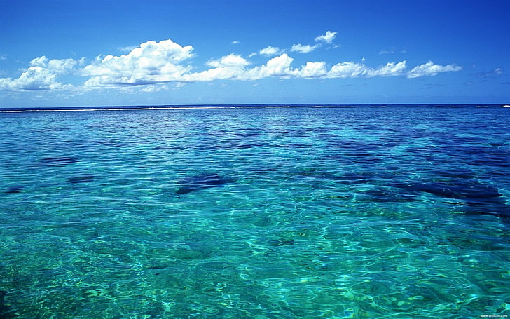 teal body of water, landscape, nature, sea, sky, blue, cloud - sky, HD wallpaper