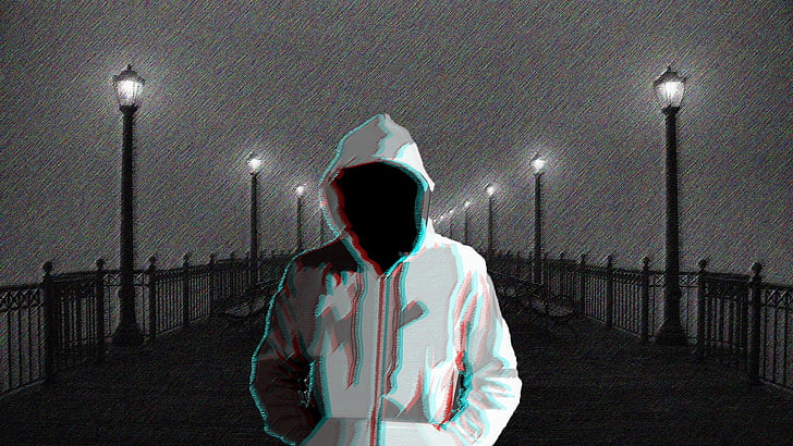 person wearing hoodie illustration, 3D, dark, night, black, rain, HD wallpaper