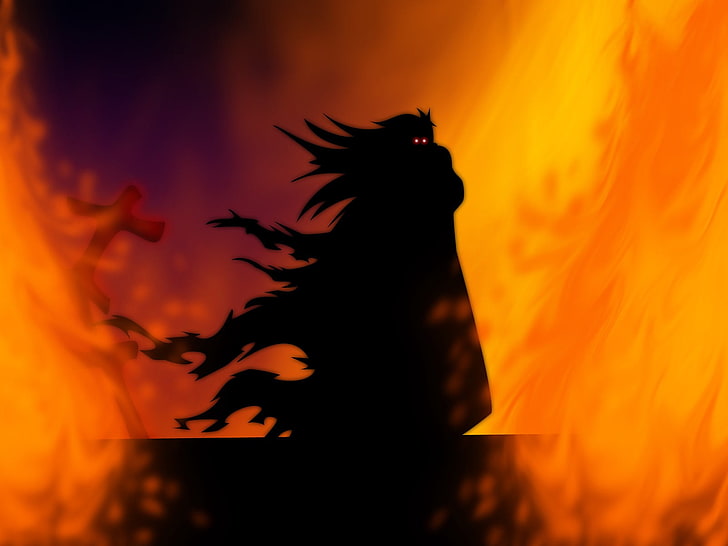 shadow anime character illustration, Elemental Gelade, flame, HD wallpaper