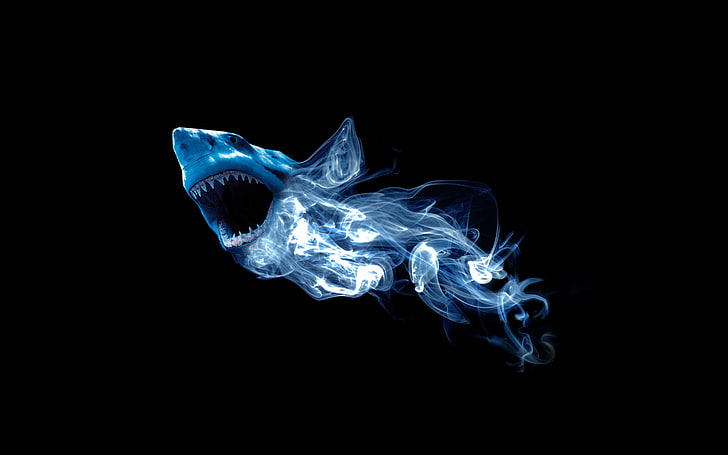 great white shark digital wallpaper, abstraction, smoke, fire - Natural Phenomenon