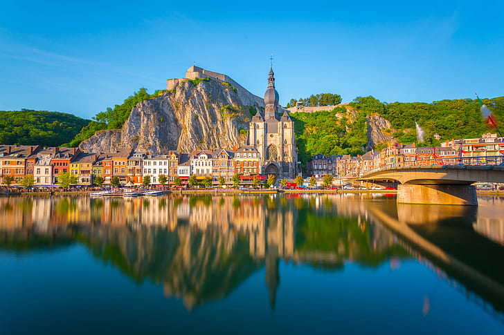panorama photo of city buildings near the body of water during daytime, dinant, dinant