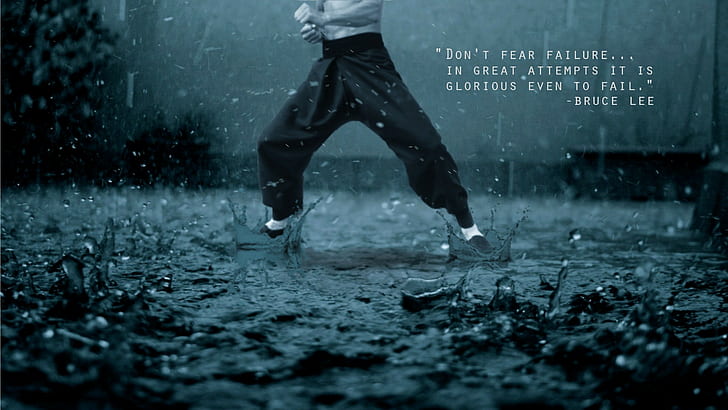 Bruce Lee, Gyms, inspirational, kung fu, quote, rain