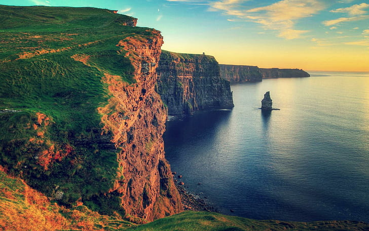 Water Sunset Landscapes Nature Rocks Ireland Cliffs Moher Sea Shorelines Waterscapes Best, HD wallpaper
