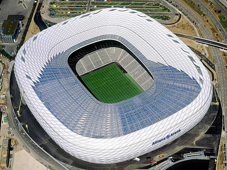 Allianz Arena, white and green sports center, Cityscapes, germany, HD wallpaper