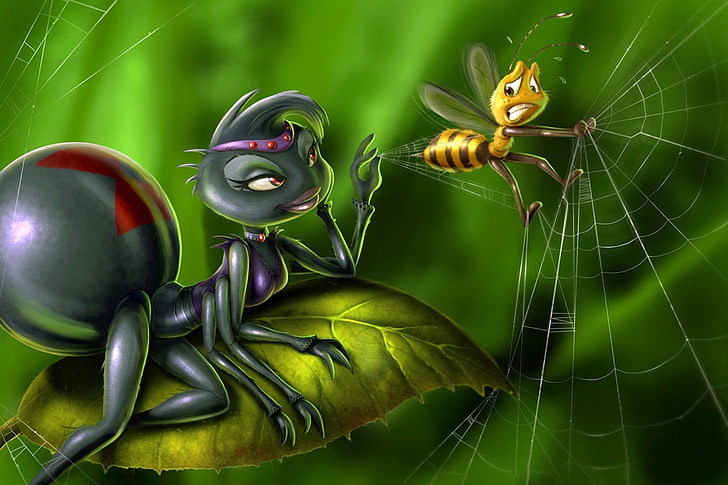 HD wallpaper: black widow spider and brown honeybee cartoon illustration,  Fantasy Animals | Wallpaper Flare