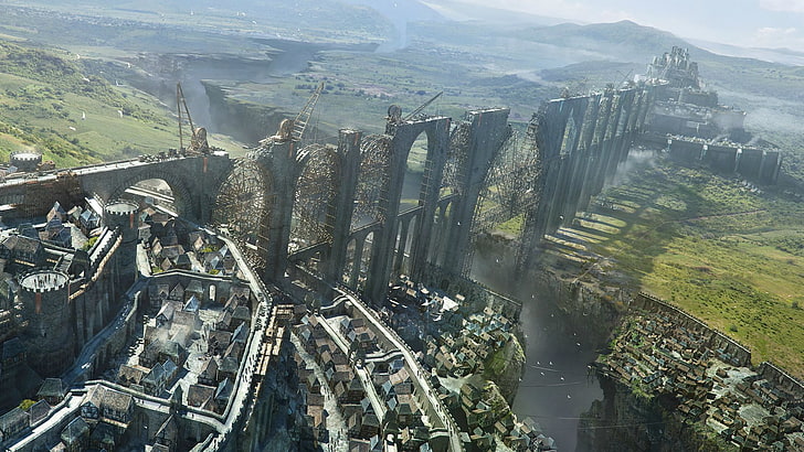 collapsed bridge, city, fantasy art, After the Breaking, The Wheel of Time, HD wallpaper