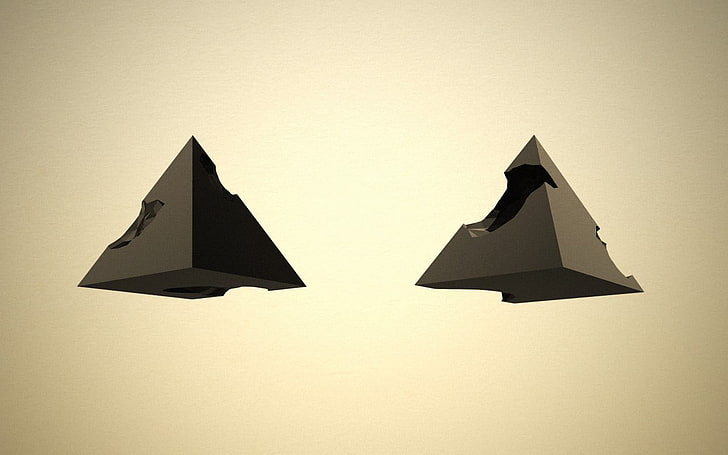 two-gray pyramid digital wallpaper, simple background, 3D, minimalism