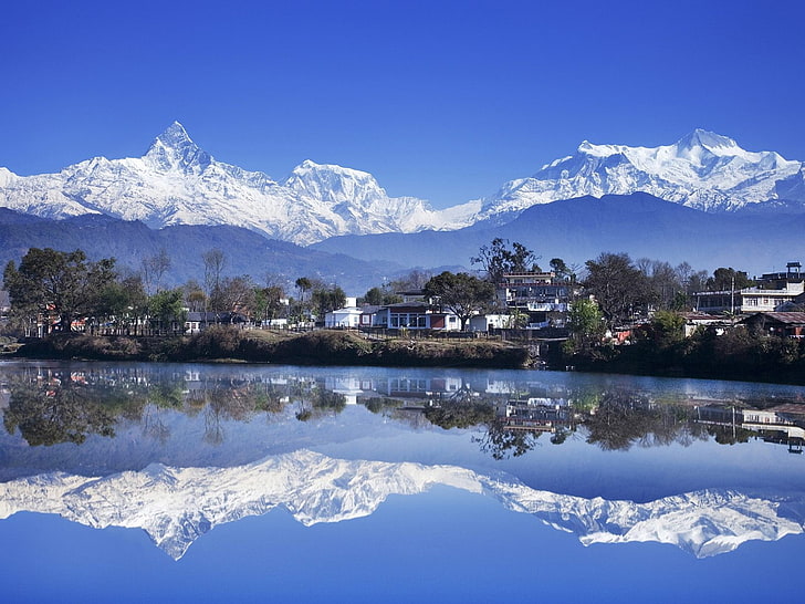 Nepal, Pokhara, Phewa Tal, lake, Himalayas, Ghandruk, mountains, HD wallpaper